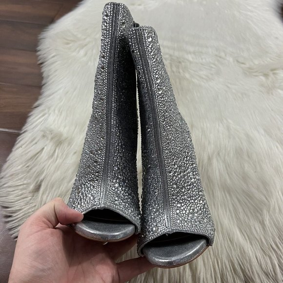 Steve Madden Women's Size 6 Silver Dispute R Embellished  Peep Toe Stiletto Boot - Picture 5 of 12